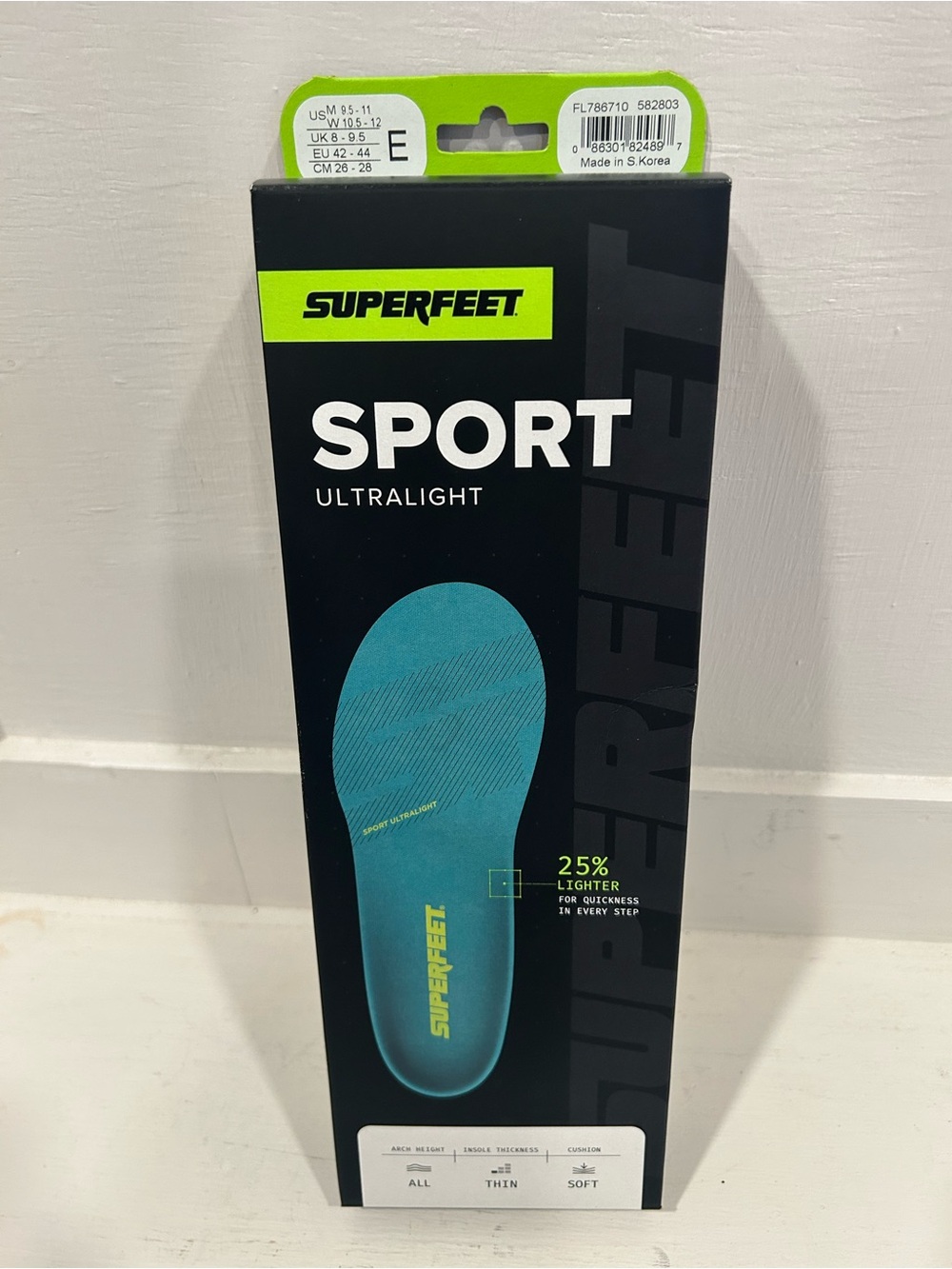 Superfeet Sport Ultralight Shoe Insoles Size E Men's 9.5-11 Women’s 10.5-12 US